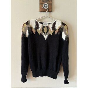 Vintage Destinee Womens Size Large Black Sweater Angora Trim